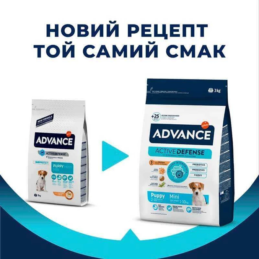 Advance (Едванс) Dog Mini Puppy Chicken&Rice - Сухий корм з м'ясом курки і рисом для цуценят малих порід, 3 кг: ціни та характеристики
