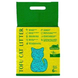 ТМ Хвостик Tofu Cat Litter Mint - Наполнитель, собирающийся в комочки Тофу Мята для кошачьего туалета, 6 л