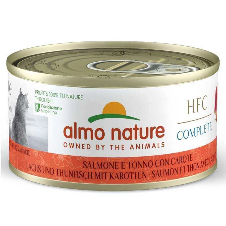 Almo Nature HFC Cat Complete Salmon and Tuna with Carrots - Консервований корм з лососем, тунцем та морквою для дорослих котів (рублене м’ясо), 70 г: ціни та характеристики