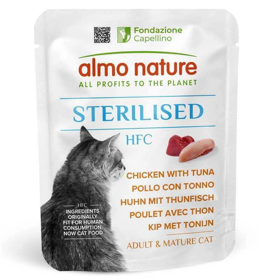 Almo Nature HFC Sterilised Cat Chicken with Tuna - Консервований корм з куркою та тунцем для стерилізованих котів (рублене м’ясо), 50 г: ціни та характеристики