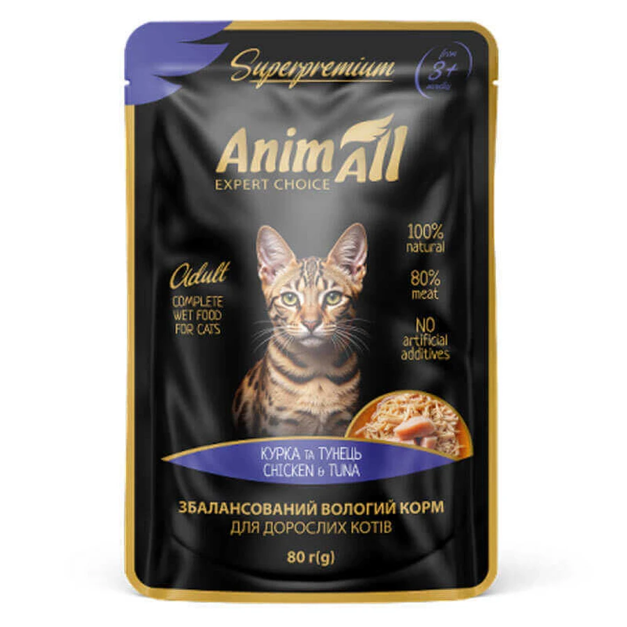 AnimAll Chicken & Tuna - Влажный корм с курицей и тунцом для кошек (кусочки в соусе), 80 г: цены и характеристики
