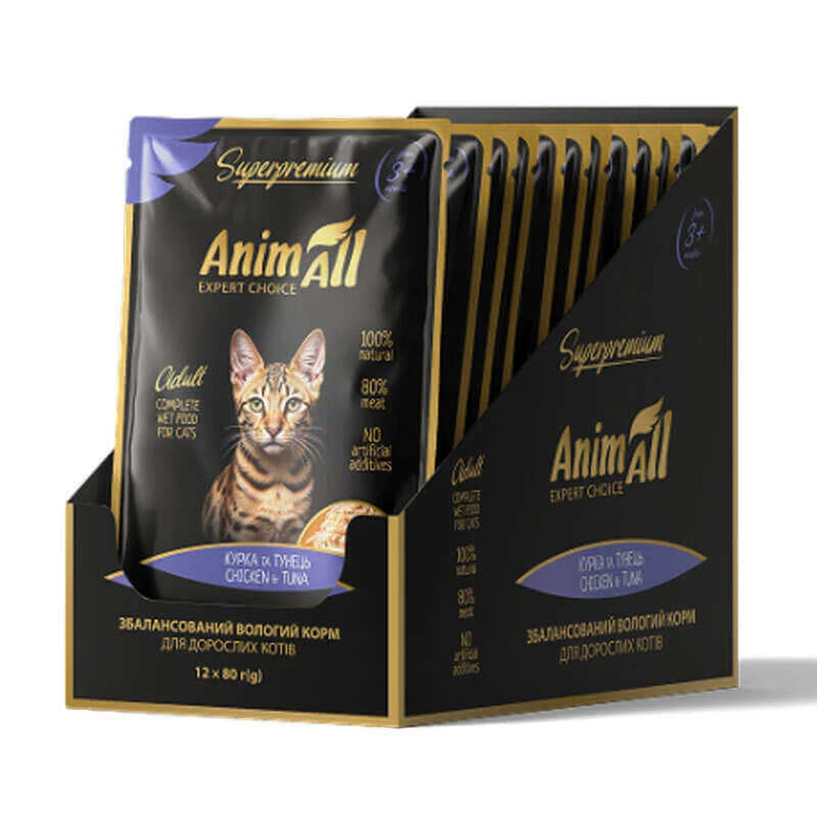 AnimAll Chicken & Tuna - Влажный корм с курицей и тунцом для кошек (кусочки в соусе), 80 г: цены и характеристики