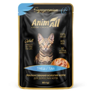 AnimAll Tuna - Влажный корм с тунцом для кошек (кусочки в соусе), 80 г