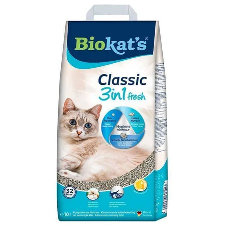 Biokat's (Біокетс) Classic Fresh 3 in1 - Наповнювач, що утворює грудочки для котячого туалету Кассік 3 в 1 з ароматом свіжої трави, 10 л: ціни та характеристики