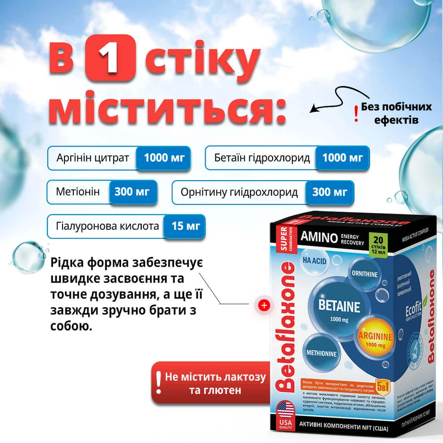Амінокислотний комплекс Бетафлаксон, 12 мл, №10: ціни та характеристики