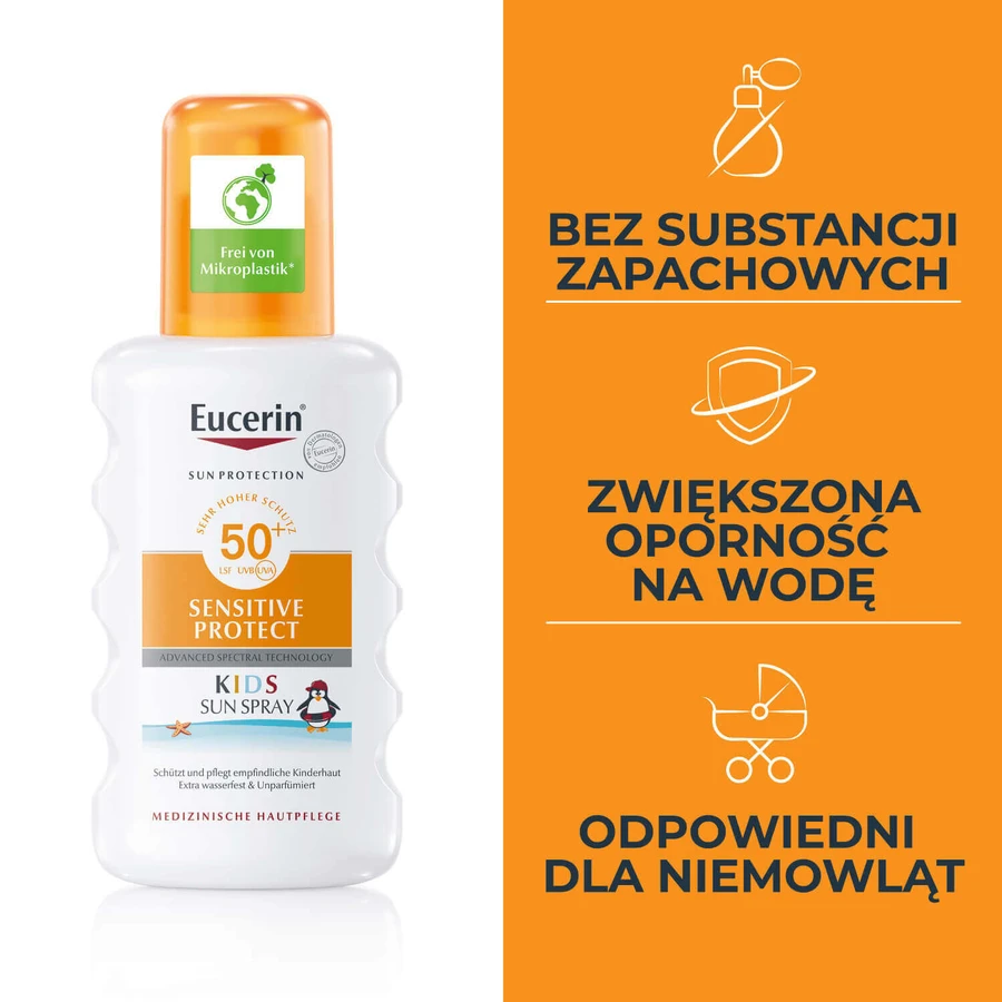 Eucerin Sun Protection Sensitive Protect, детский защитный спрей, ультралегкий, SPF 50+, 200 мл: цены и характеристики