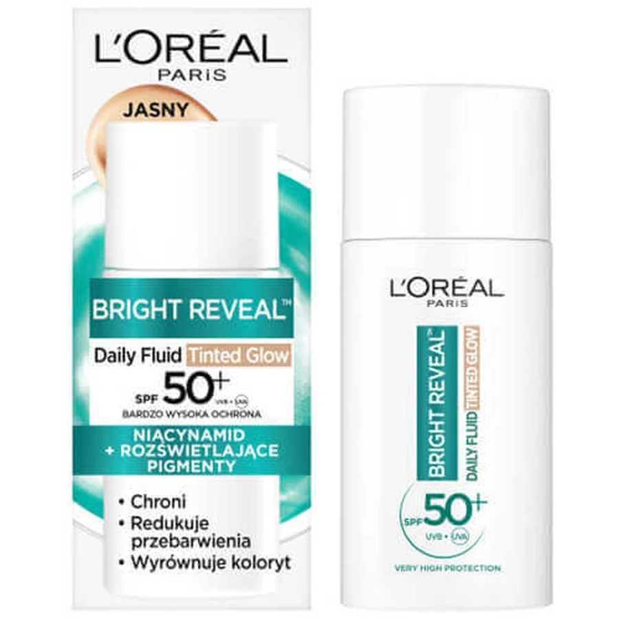 L'Oreal Bright Reveal Daily, цветной флюид, тонированное сияние, SPF 50+, 50 мл: цены и характеристики