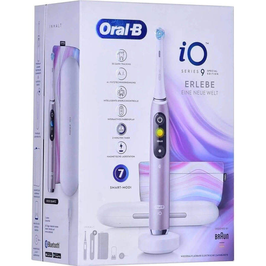 Oral B EK iO Series 9 Rose Quartz + тримач для зубної щітки + дорожній чохол 1×1 набір, електронна зубна щітка: ціни та характеристики