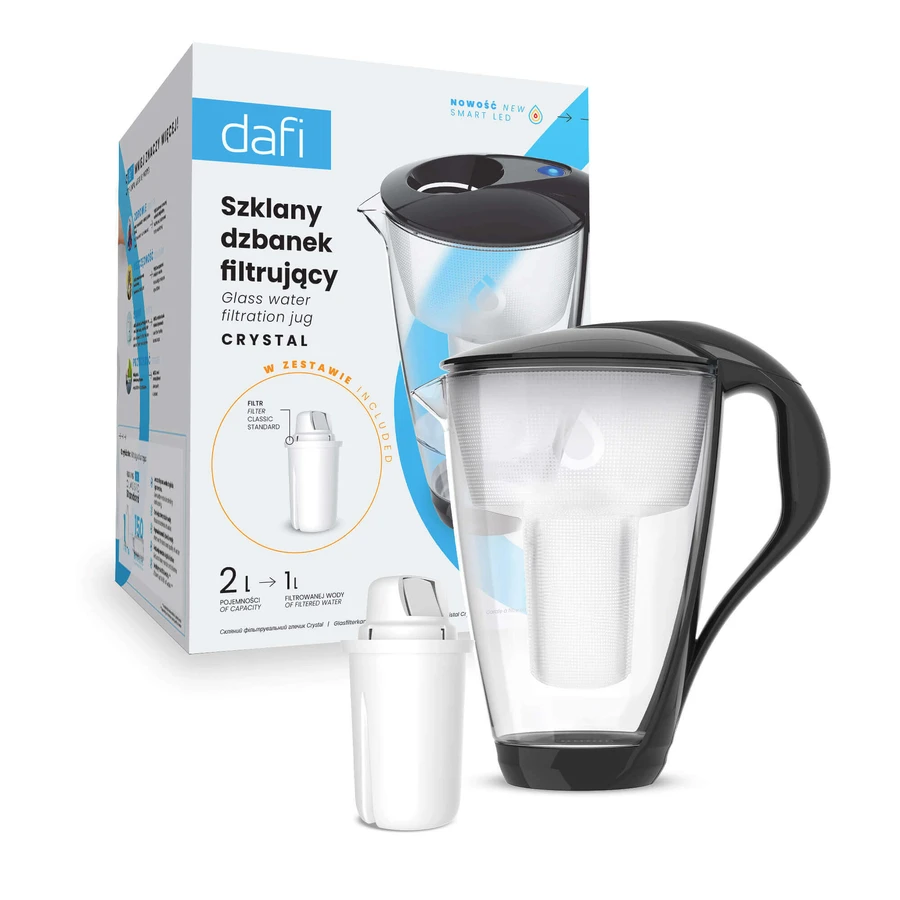 Dafi Crystal Led, скляний глечик з фільтром, чорний, 2 л + фільтр Classic, 1 шт.: ціни та характеристики