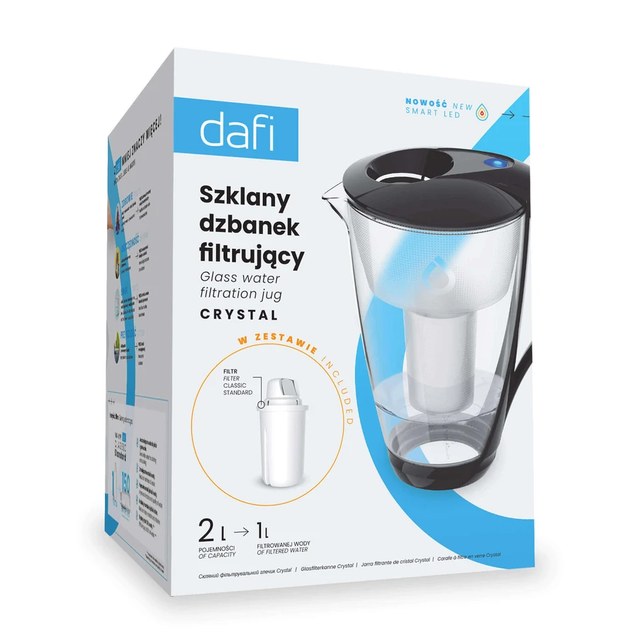 Dafi Crystal Led, скляний глечик з фільтром, чорний, 2 л + фільтр Classic, 1 шт.: ціни та характеристики