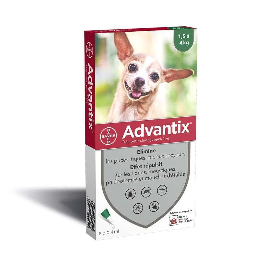 Advantix Пипетки для маленьких собак от 1,5 до 4 кг 6 пипеток по 0,4 мл: цены и характеристики