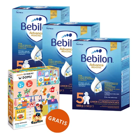 Набір Bebilon Advance Pronutra 5 Junior, поживна молочна суміш для дошкільнят, 3 х 1000 г + пазл CzuCzu Що ми робимо вдома безкоштовно: ціни та характеристики
