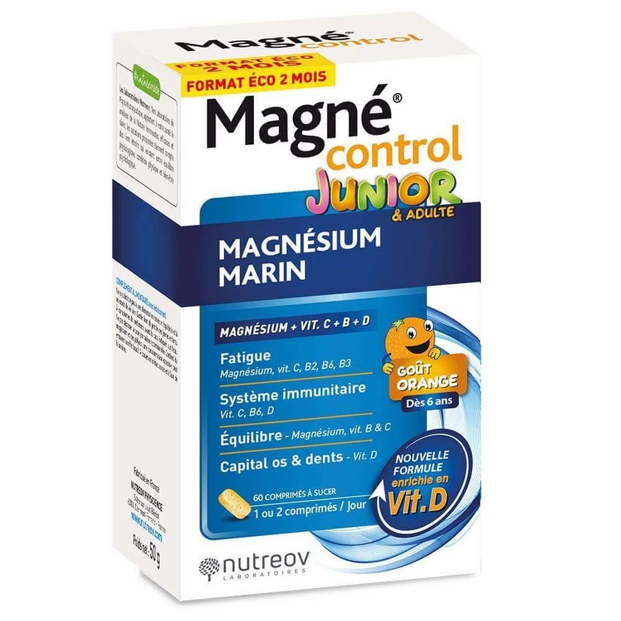 Морской магний Nutreov Magnécontrol Marine Magnesium Goût orange для детей и взрослых, 60 таблеток: цены и характеристики