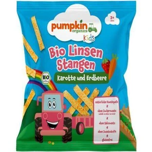 Органічні палички сочевиці з морквою та полуницею, 3 роки+, 30 г, Pumpkin Organics