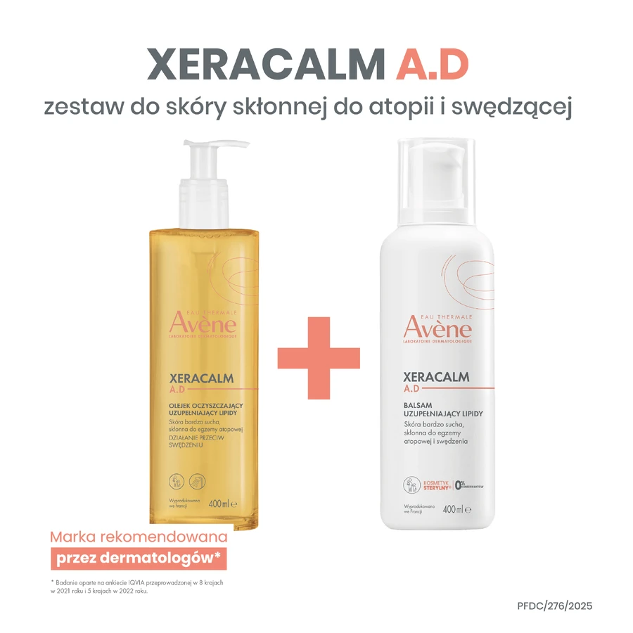 Набір Avene XeraCalm A.D, лосьйон для обличчя та тіла, що поповнює запаси ліпідів, для дуже сухої, атопічної та сверблячої шкіри, 400 мл + очищувальна олія, що поповнює запаси ліпідів, 400 мл: ціни та характеристики