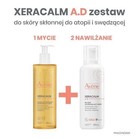Набір Avene XeraCalm A.D, лосьйон для обличчя та тіла, що поповнює запаси ліпідів, для дуже сухої, атопічної та сверблячої шкіри, 400 мл + очищувальна олія, що поповнює запаси ліпідів, 400 мл: ціни та характеристики