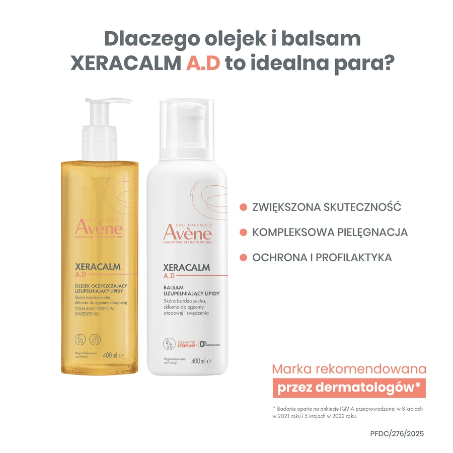 Набір Avene XeraCalm A.D, лосьйон для обличчя та тіла, що поповнює запаси ліпідів, для дуже сухої, атопічної та сверблячої шкіри, 400 мл + очищувальна олія, що поповнює запаси ліпідів, 400 мл: ціни та характеристики