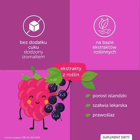 Льодяники для горла JustVit, без цукру, від 3 років, зі смаком малини та смородини, 40 шт.: ціни та характеристики