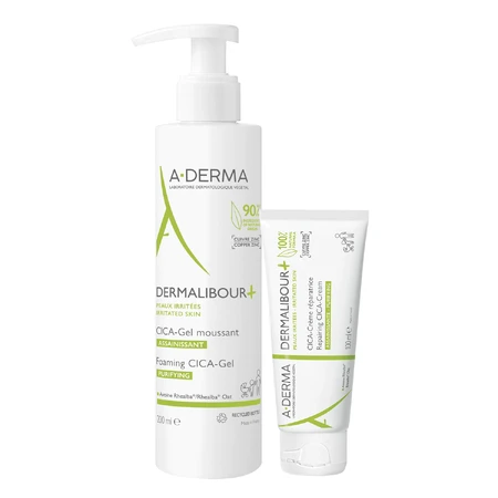 Набір A-Derma Dermalibour+ Cica, регенеруючий крем для подразненої шкіри, з першого дня, 100 мл + гель для очищення подразненої шкіри, 200 мл: ціни та характеристики