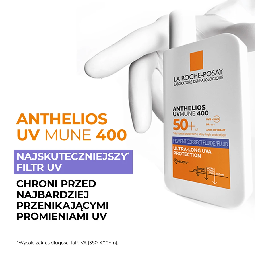 La Roche-Posay Anthelios UVMUNE400, флюїд проти пігментації з меласилом, SPF 50+, 50 мл: ціни та характеристики