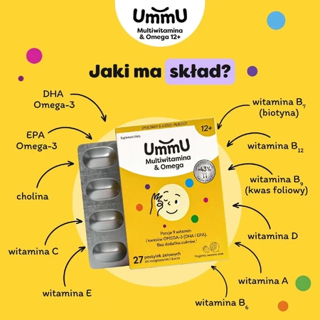 UmmU Multivitamin & Omega, для детей от 12 лет, 27 жевательных пастилок: цены и характеристики