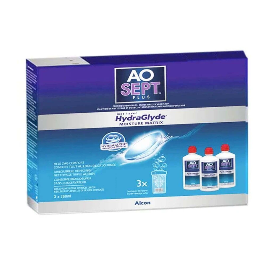 Alcon Aosept Moisture Matrix Hydraglyde Pour tous les types de lenses 3x360ml: цены и характеристики