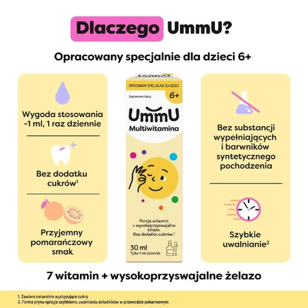Мультивітамін UmmU, для дітей від 6 років, краплі, апельсиновий смак, 30 мл: ціни та характеристики