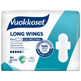 Vuokkoset White, гигиенические салфетки с крылышками, длинные, 10 шт.