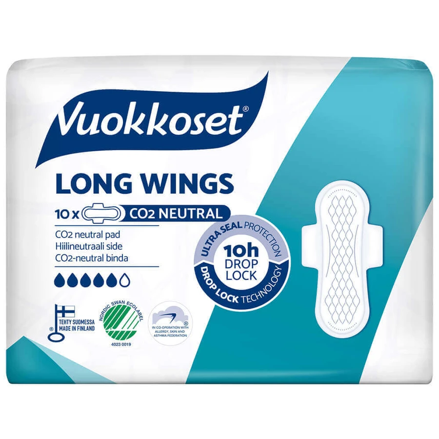 Vuokkoset White, гигиенические салфетки с крылышками, длинные, 10 шт.: цены и характеристики