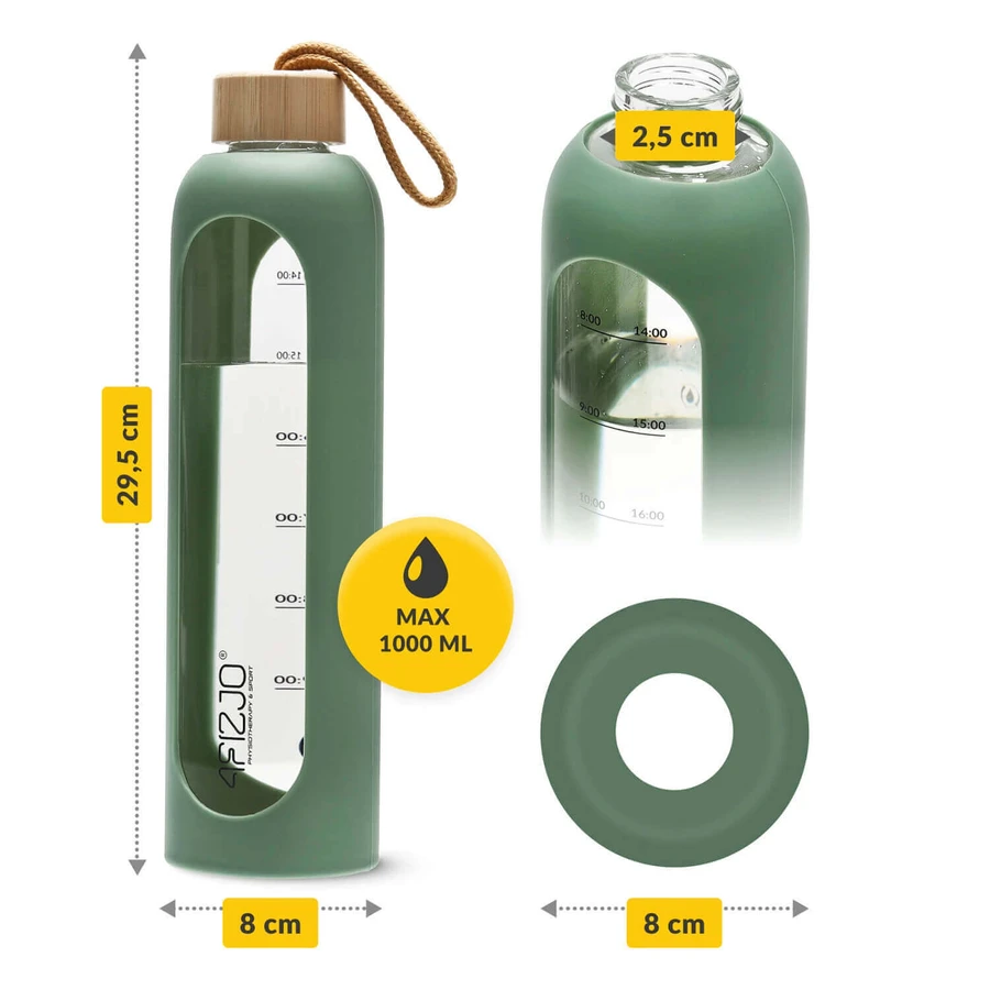 4Fizjo, sticlă de apă în carcasă de silicon, motivațională, verde, 1 l: цены и характеристики