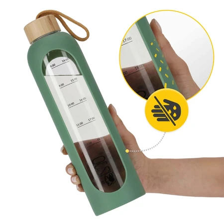 4Fizjo, sticlă de apă în carcasă de silicon, motivațională, verde, 1 l: цены и характеристики