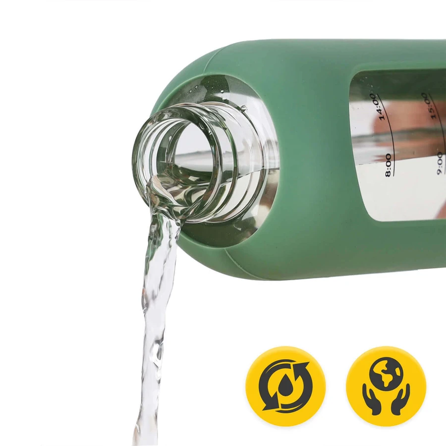 4Fizjo, sticlă de apă în carcasă de silicon, motivațională, verde, 1 l: цены и характеристики