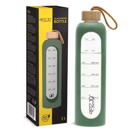 4Fizjo, sticlă de apă în carcasă de silicon, motivațională, verde, 1 l: цены и характеристики