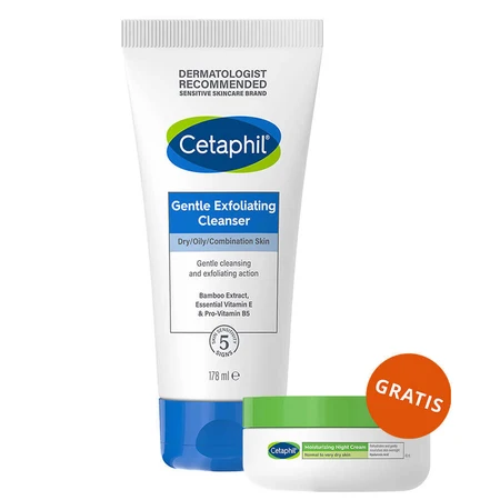 Cetaphil, гель для догляду за шкірою обличчя з відлущувальним ефектом, 178 мл + крем для догляду за шкірою обличчя з кислотою гіалуроновою, ноапте, 48 мл безоплатно: ціни та характеристики