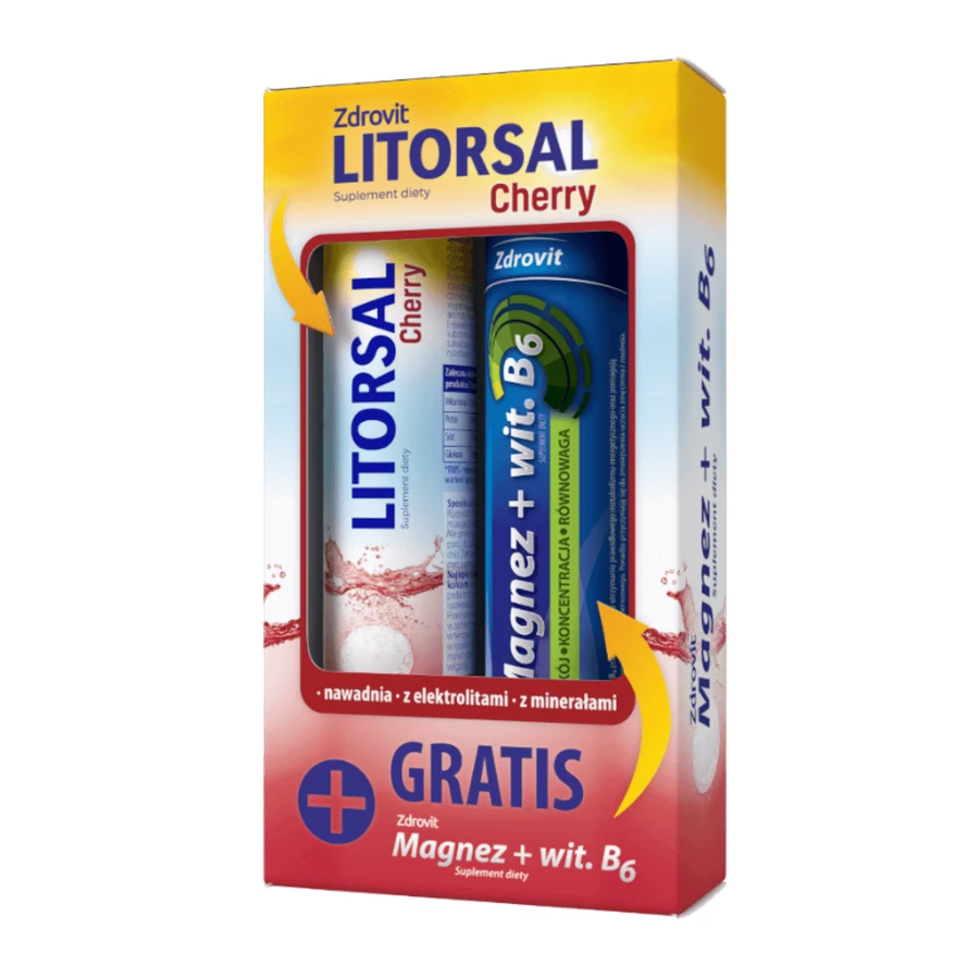 Zdrovit Litorsal Cherry, aromă de cireșe, 24 comprimate efervescente + Zdrovit Magnesium + Vitamin B6, aromă de lămâie, 24 comprimate efervescente gratuit: ціни та характеристики