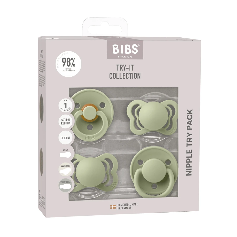 Набір Bibs Try-It Collection, манекени, гумові та силіконові, розмір 1, 0-6 місяців, Sage, 4 штуки: ціни та характеристики