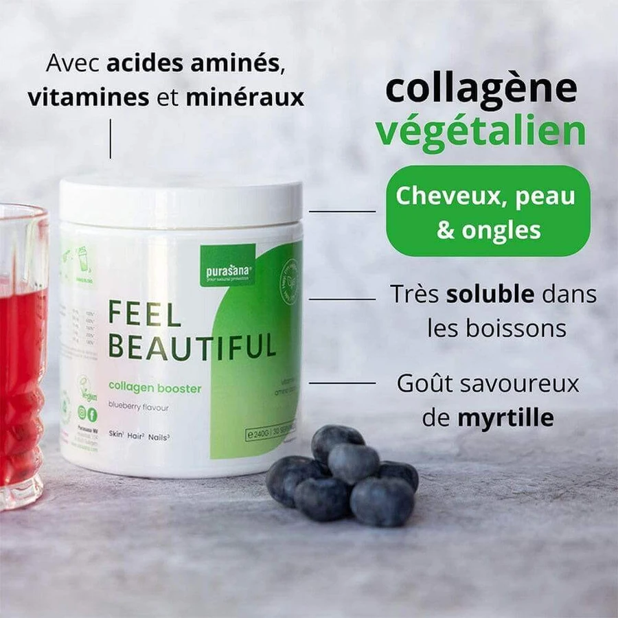 Веганська пудра для краси Purasana Collagen Complexe Відчуй себе красивою зі смаком чорниці 240г: ціни та характеристики