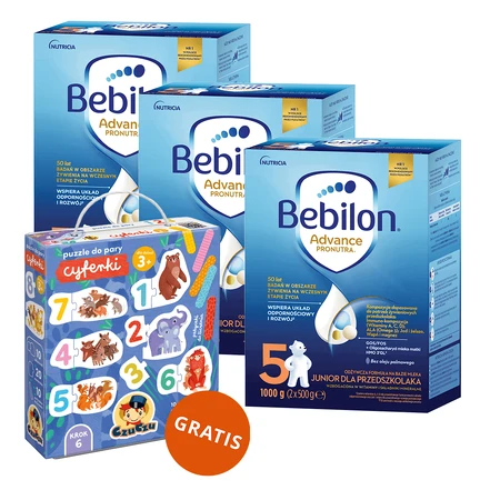 Набір Bebilon Advance Pronutra 5 Junior, поживна молочна суміш для дітей дошкільного віку, 3 х 1000 г + CzuCzu Пазли до пари Числа, пазл, 48 штук безкоштовно: ціни та характеристики