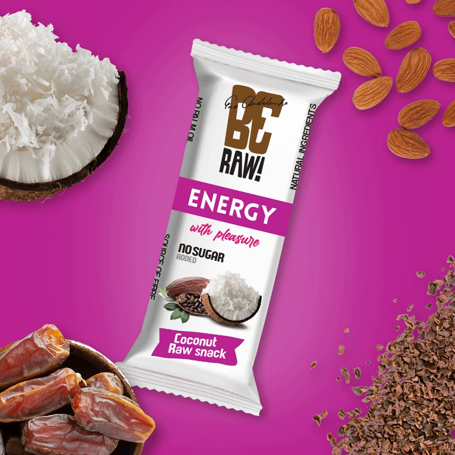 BeRaw! Energy Raw Snack, енергетичний батончик, сире какао, кокос, 40 г: ціни та характеристики