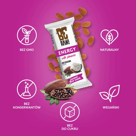 BeRaw! Energy Raw Snack, енергетичний батончик, сире какао, кокос, 40 г: ціни та характеристики