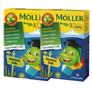 Омега-3 Mollers Omega-3 Jellyfish в форме желейных рыбок с фруктовым вкусом, 2х36 шт.