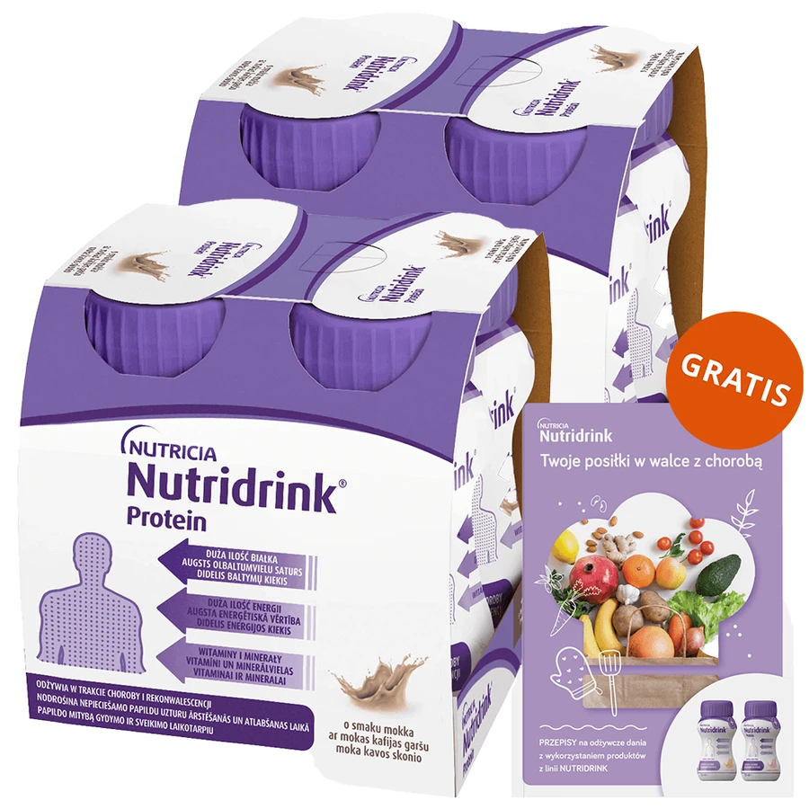 Набір протеїнів Nutridrink Protein, поживний препарат, зі смаком мокко, 8 х 125 мл + буклет з рецептами безкоштовно: ціни та характеристики