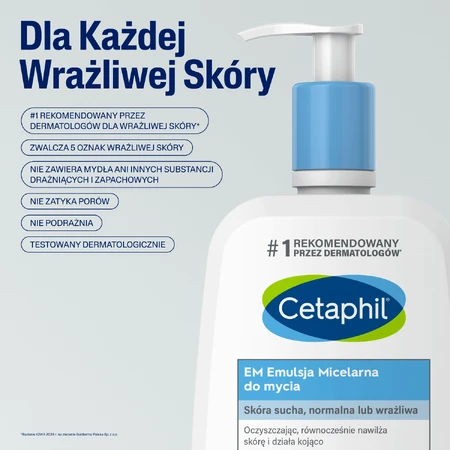 Cetaphil EM, Emulsie micelară pentru curățarea pielii sensibile, pentru întreaga familie, 500 ml + Cremă hidratantă pentru față cu acid hyaluronic, cremă de noapte, 48 ml gratuit: цены и характеристики