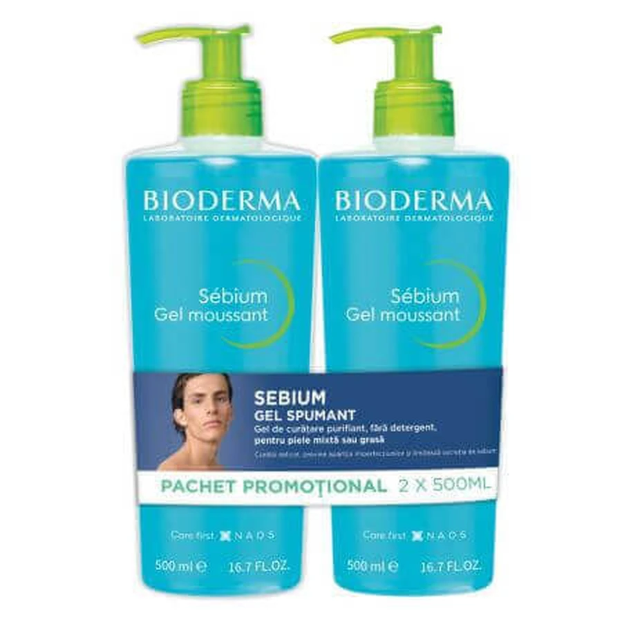Себіум піноутворюючий гель, 2 х 500 мл, Bioderma, Bioderma: ціни та характеристики