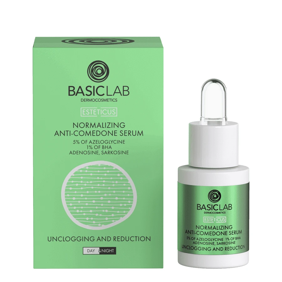 BacisLab Esteticus, нормалізуюча сироватка проти чорних крапок з 5% азелогліцину та 1% BHA, 15 мл: ціни та характеристики