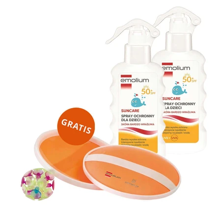 Набор Emolium Suncare, защитный спрей для детей от 1 года, SPF 50+, 2 x 175 мл + пляжная игра "поймай мяч" бесплатно: цены и характеристики