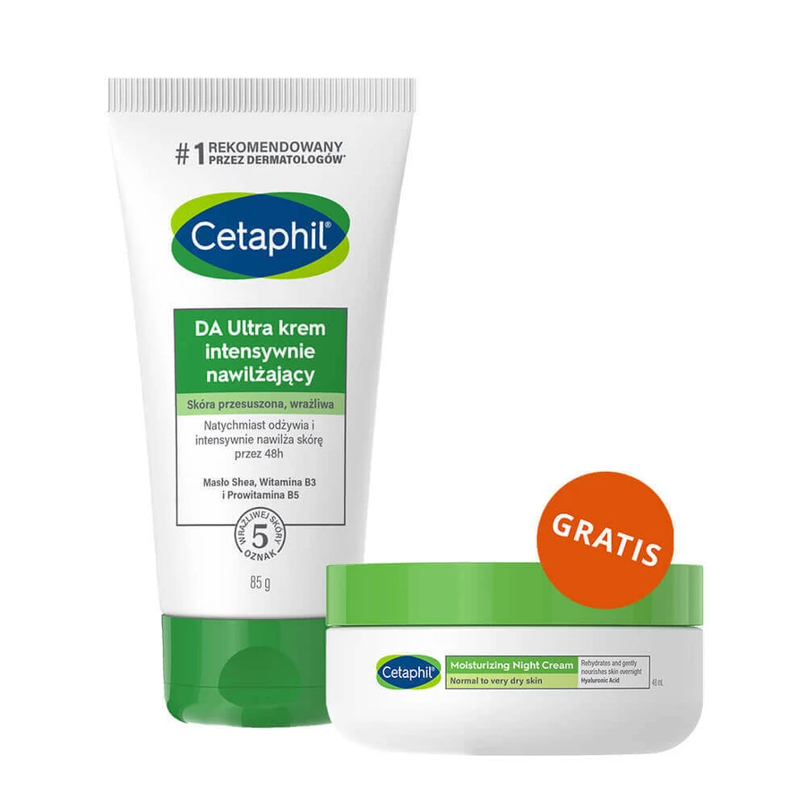 Cetaphil DA Ultra, крем для зволоження інтенсивний, для всієї родини, 85 г + крем для зволоження шкіри обличчя з кислотою гіалуроновою, крем-ноапте, 48 мл безкоштовно: ціни та характеристики