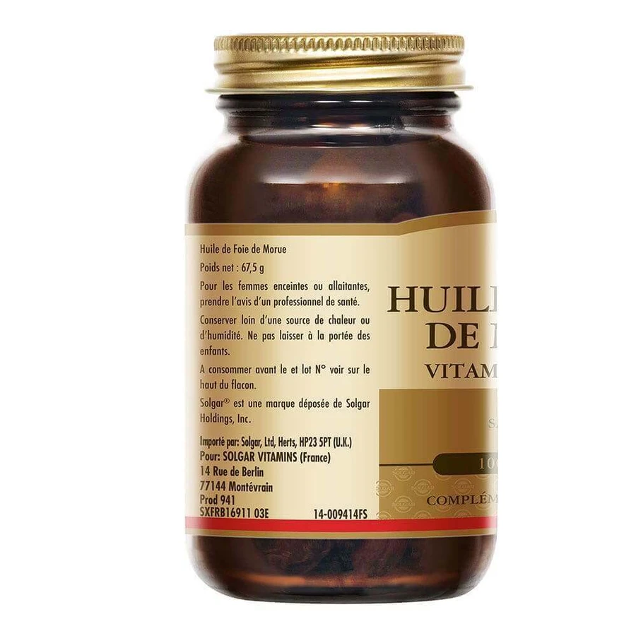 Solgar Huile De Foie De Morue Vitamines A et D Vitalité 100 Softgels: цены и характеристики