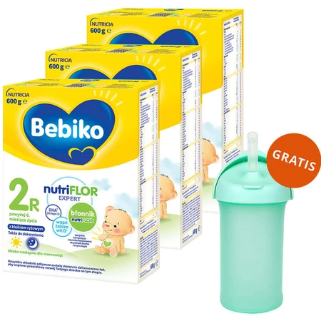 Набір Bebiko 2R Nutriflor Expert, рисова каша після молока, від 6 місяців, 3 х 600 г + пляшечка з соломинкою Boon, Swig, 265 мл безкоштовно: ціни та характеристики