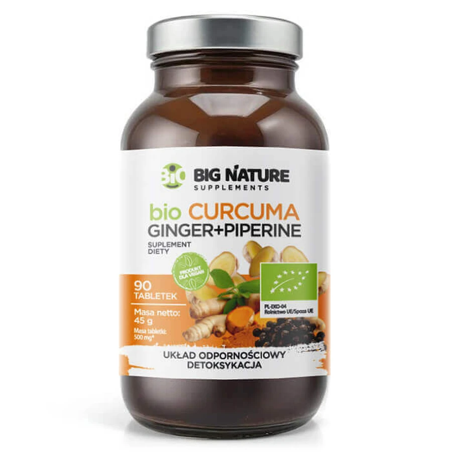 Big Nature Bio Curcuma Ginger + Piperine, 90 таблеток: цены и характеристики